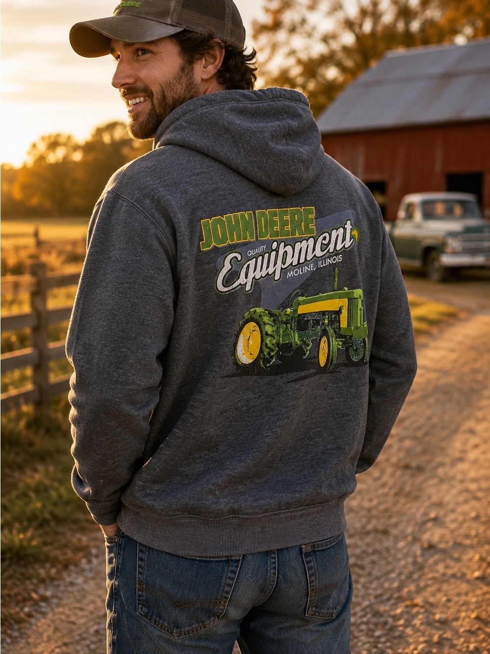 John Deere Equipment Graphic Hoodie Blue
 Fleece Pullover Tractor Sweatshirt